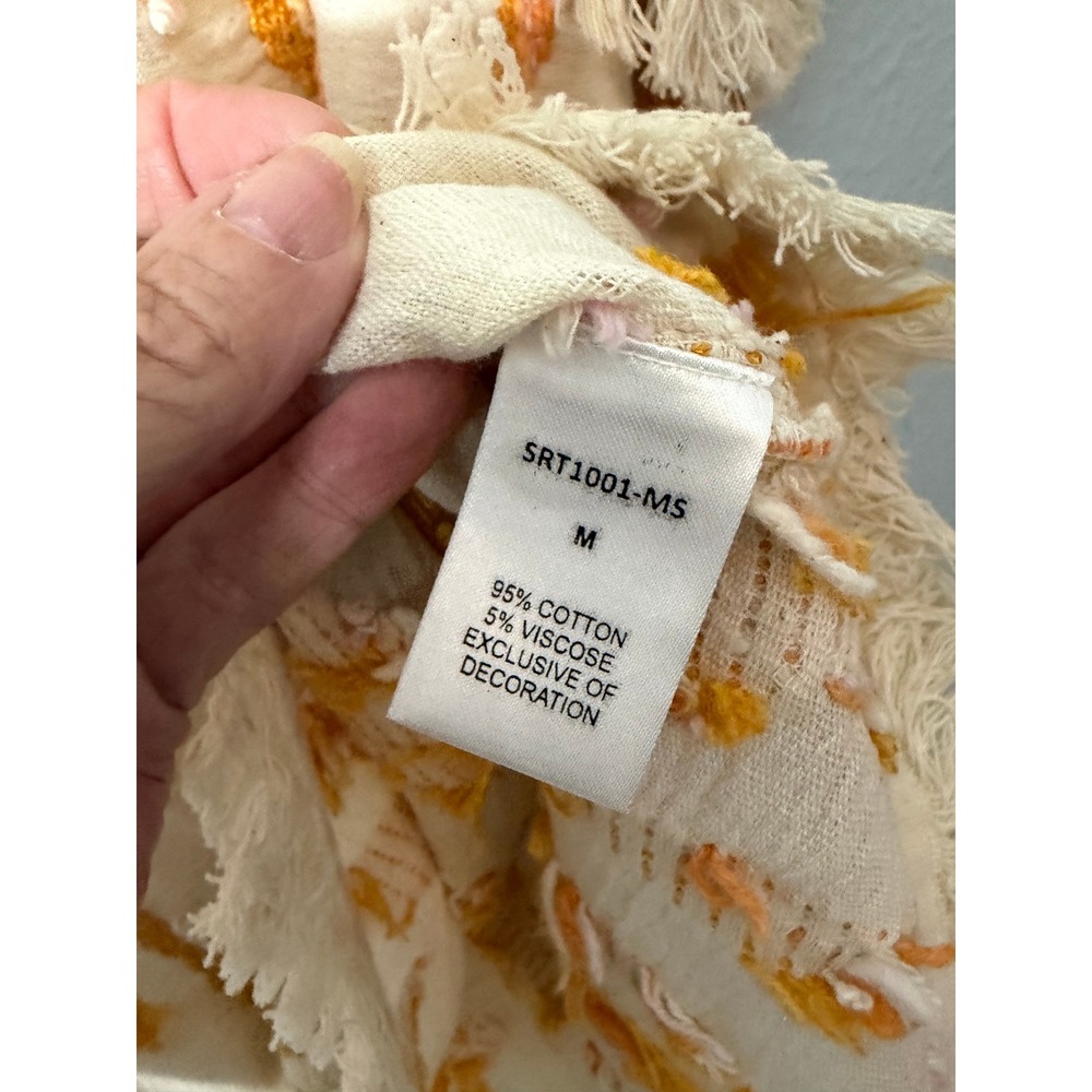 THML Womens Flutter Sleeve Embroidered Top Cream Orange Pink M Boho Artisan - Picture 5 of 6
